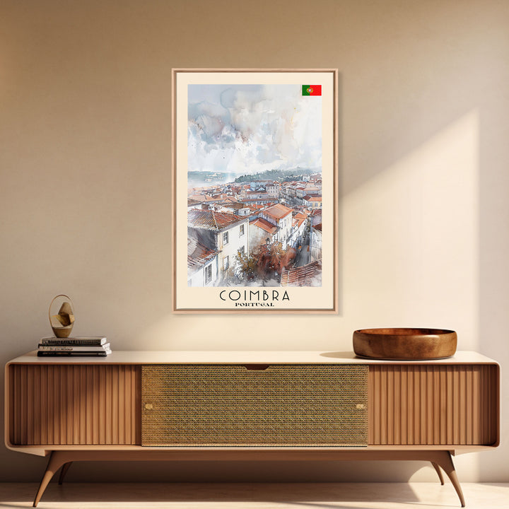 Coimbra Portugal Travel Poster Framed Canvas Print, Wall Art, Home Decor, Travel Print, Minimalist Watercolor Painting, Original Art