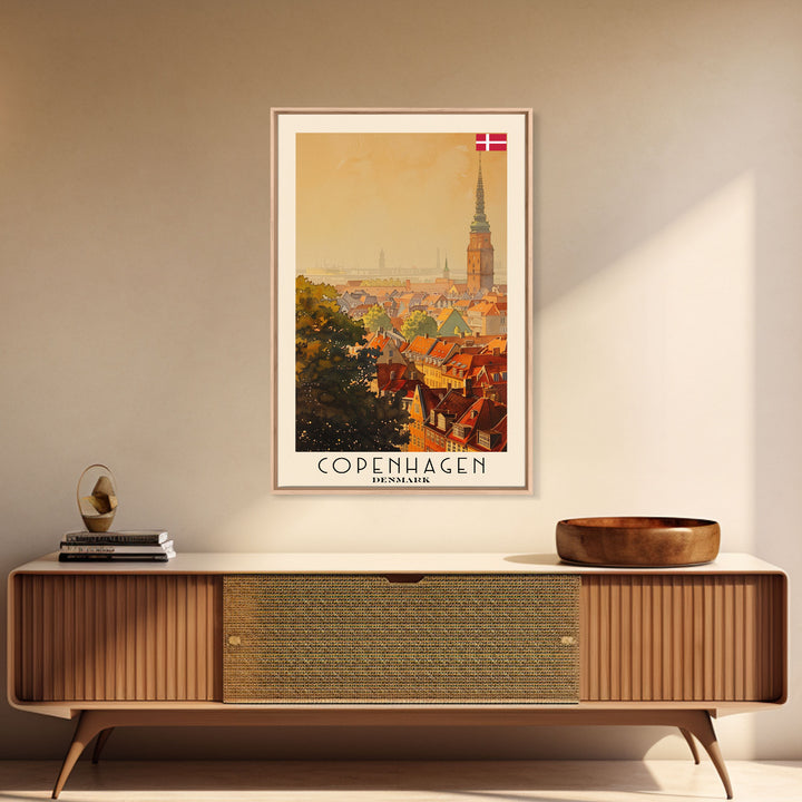 Copenhagen Denmark Cityscape Art, Framed Canvas Print, Watercolor Travel Poster, Minimalist Wall Decor, Home Decoration, Living Room Art, Travel Print