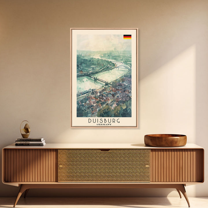 Duisburg, Germany Framed Canvas Print. Ideal Wall Art for Modern Living Room or Bedroom Decor, Stunning Urban Travel Poster.