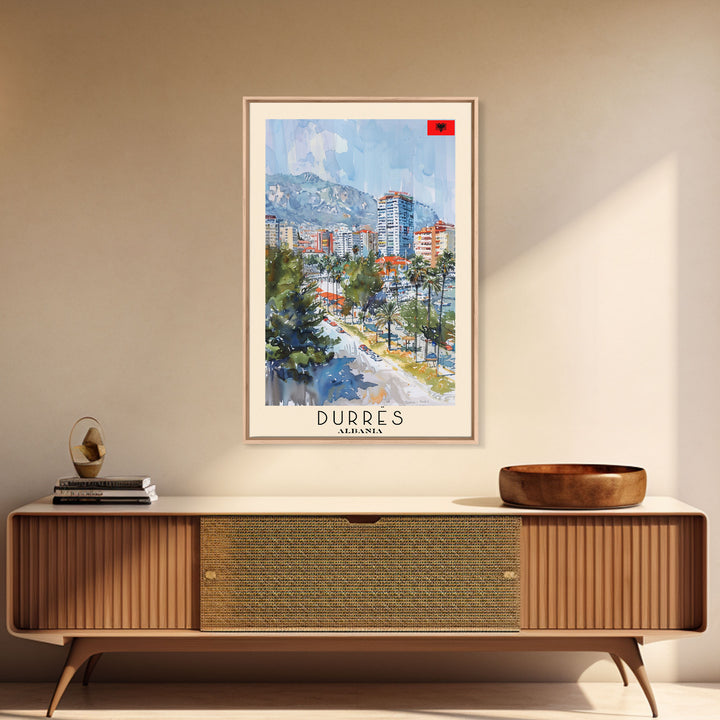 Durres, Albania Coastal Framed Canvas Print. Beautiful Wall Art for Living Room or Bedroom, Charming Travel Poster Art.