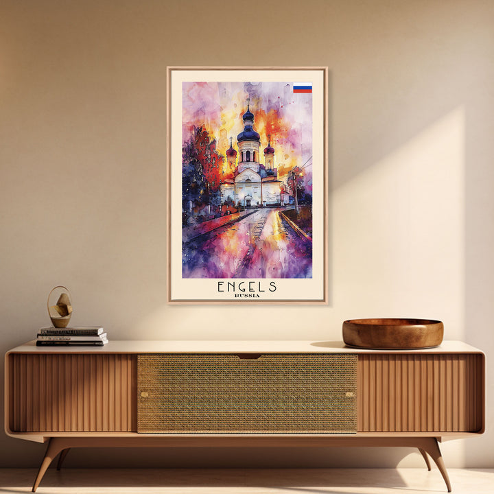 Engels, Russia Captivating Framed Canvas Print. Architectural Wall Art for Living Room or Bedroom Decor, Travel Poster.