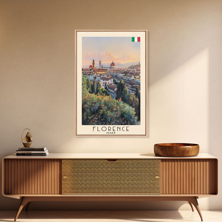 Florence Italy Iconic Watercolor Framed Canvas Print, Timeless Travel Poster Art for Home and Bedroom Wall Decor