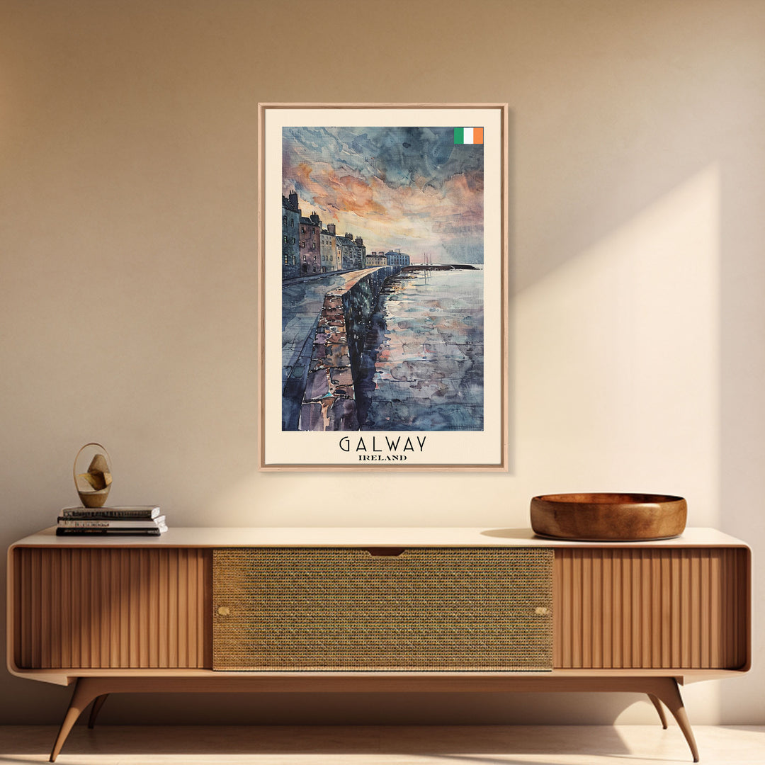 Galway, Ireland Travel Poster Art, Framed Canvas Print for Living Room or Bedroom, Coastal Wall Art, Home Decoration