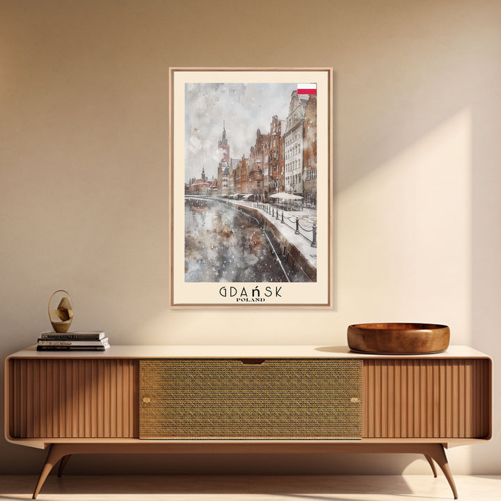 Gdansk, Poland Travel Poster Art, Framed Canvas Print for Living Room or Bedroom, Historic Wall Art, Home Decoration