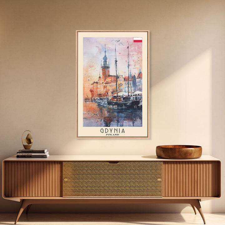 Gdynia, Poland Travel Poster Art, Framed Canvas Print for Living Room or Bedroom, Scenic Harbor Wall Art, Home Decoration