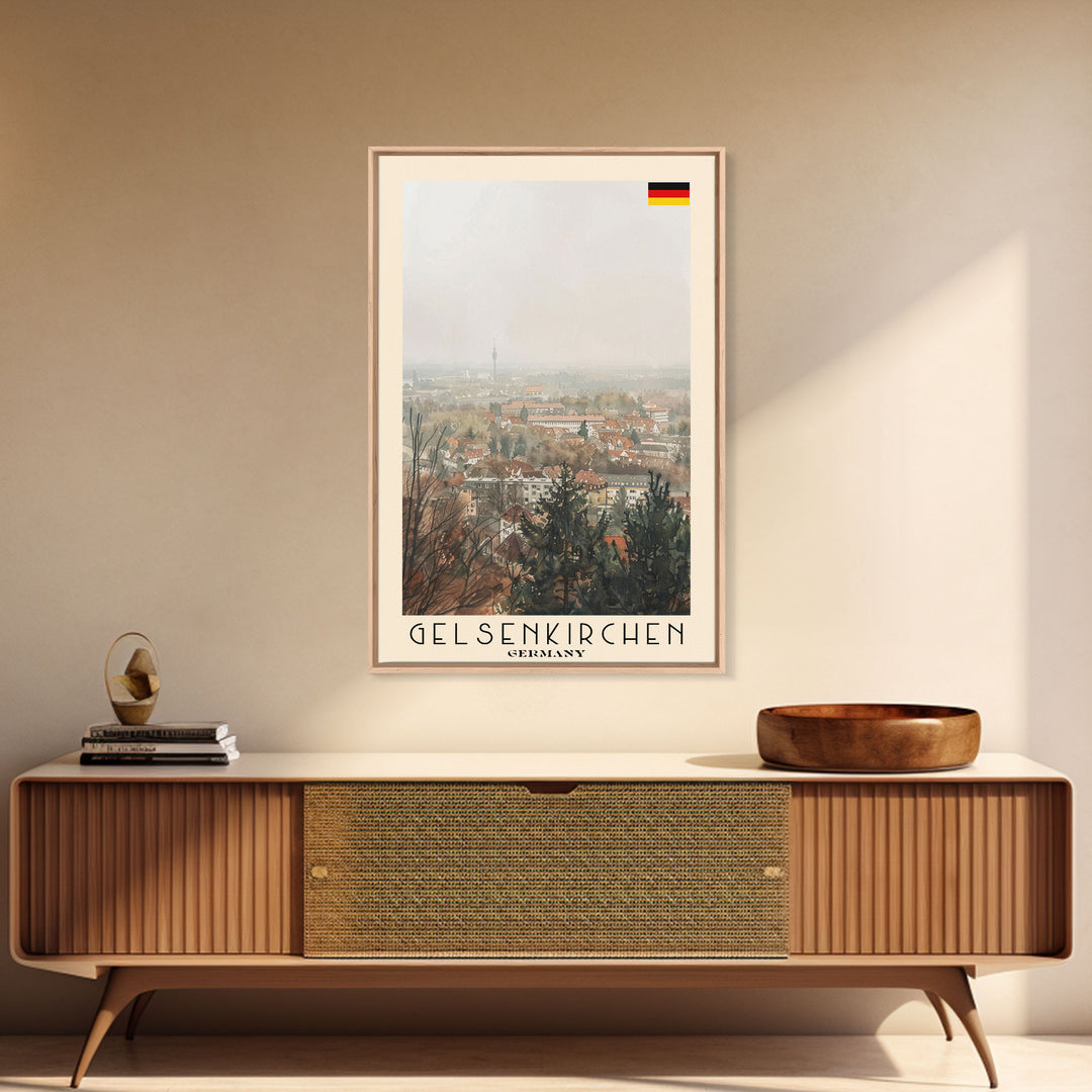 Gelsenkirchen, Germany Travel Poster Art, Framed Canvas Print for Living Room or Bedroom, Urban Wall Art, Home Decoration