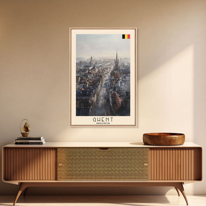 Ghent Belgium Cityscape Art, Framed Canvas Print, Living Room Wall Art, Travel Poster, Home Decoration, European Art
