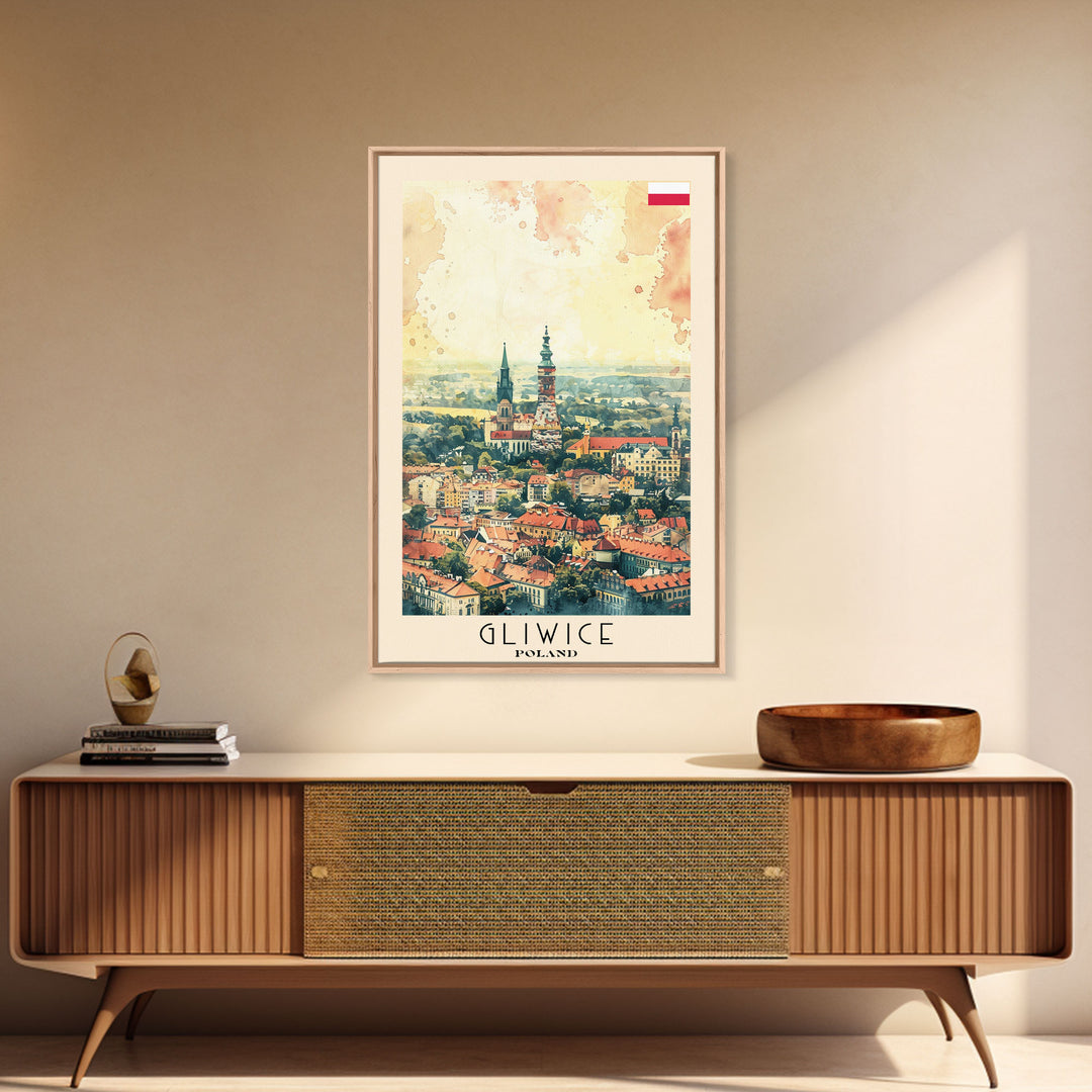 Gliwice Poland Cityscape Art, Framed Canvas Print, Bedroom Wall Art, Travel Poster Art, Wall Decoration, Polish Art
