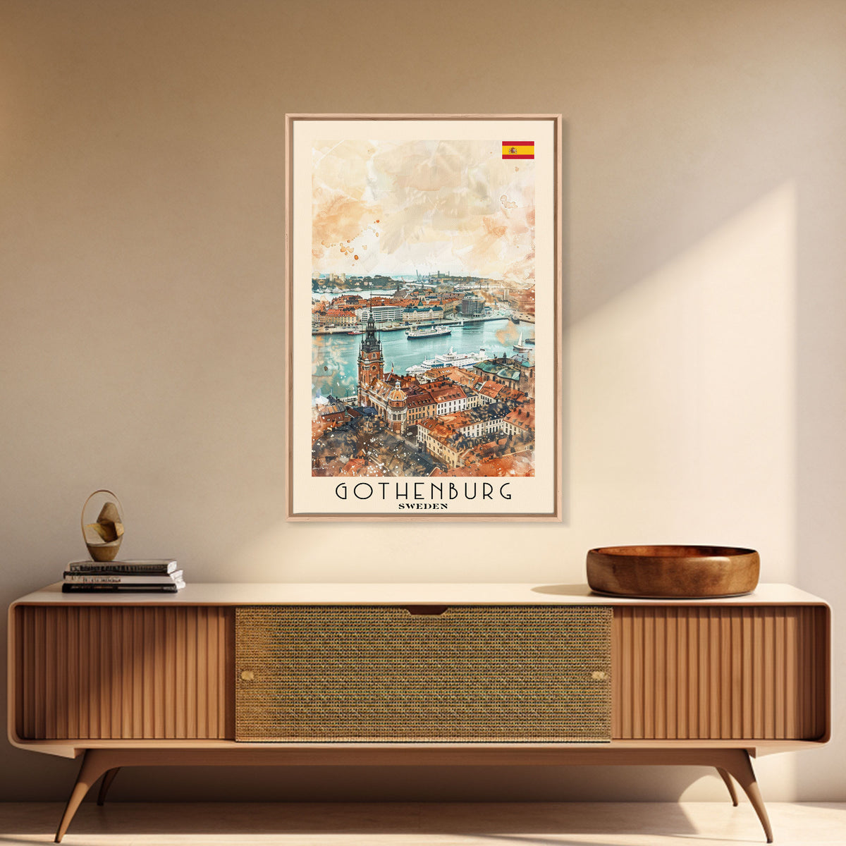 Gothenburg Sweden Harbor View Art, Framed Canvas Print, Living Room Wall Art, Travel Poster, Home Decoration