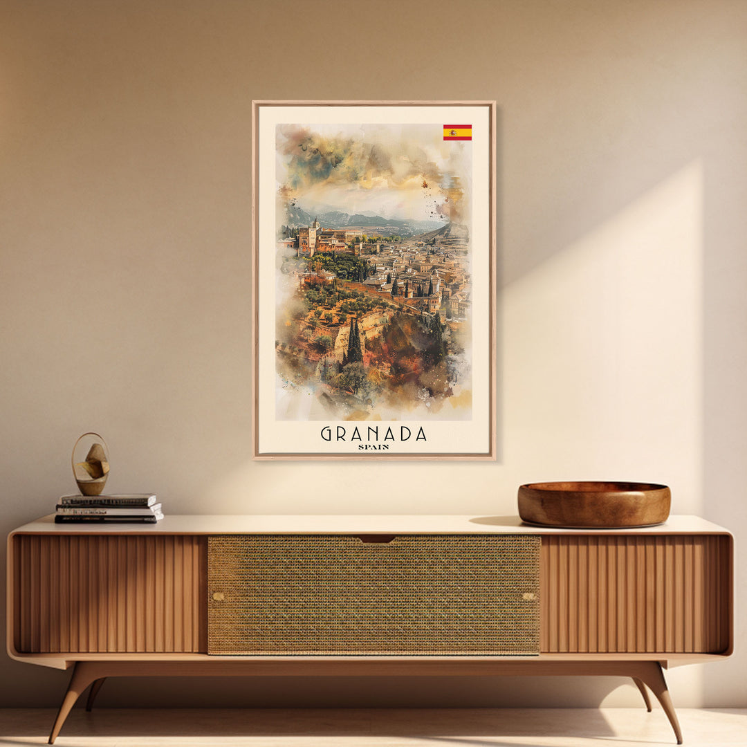 Granada Spain Landscape Art, Framed Canvas Print, Bedroom Wall Art, Travel Poster, Home Decor, Spanish Art