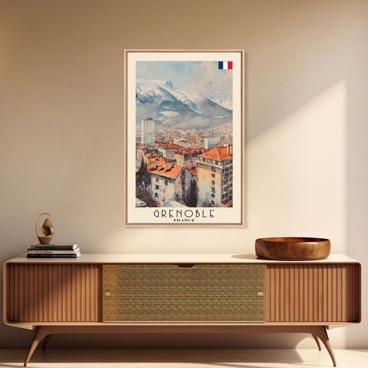 Grenoble France Mountain View Art, Framed Canvas Print, Wall Art for Bedroom, Travel Poster Art, Home Decoration, French Wall Art