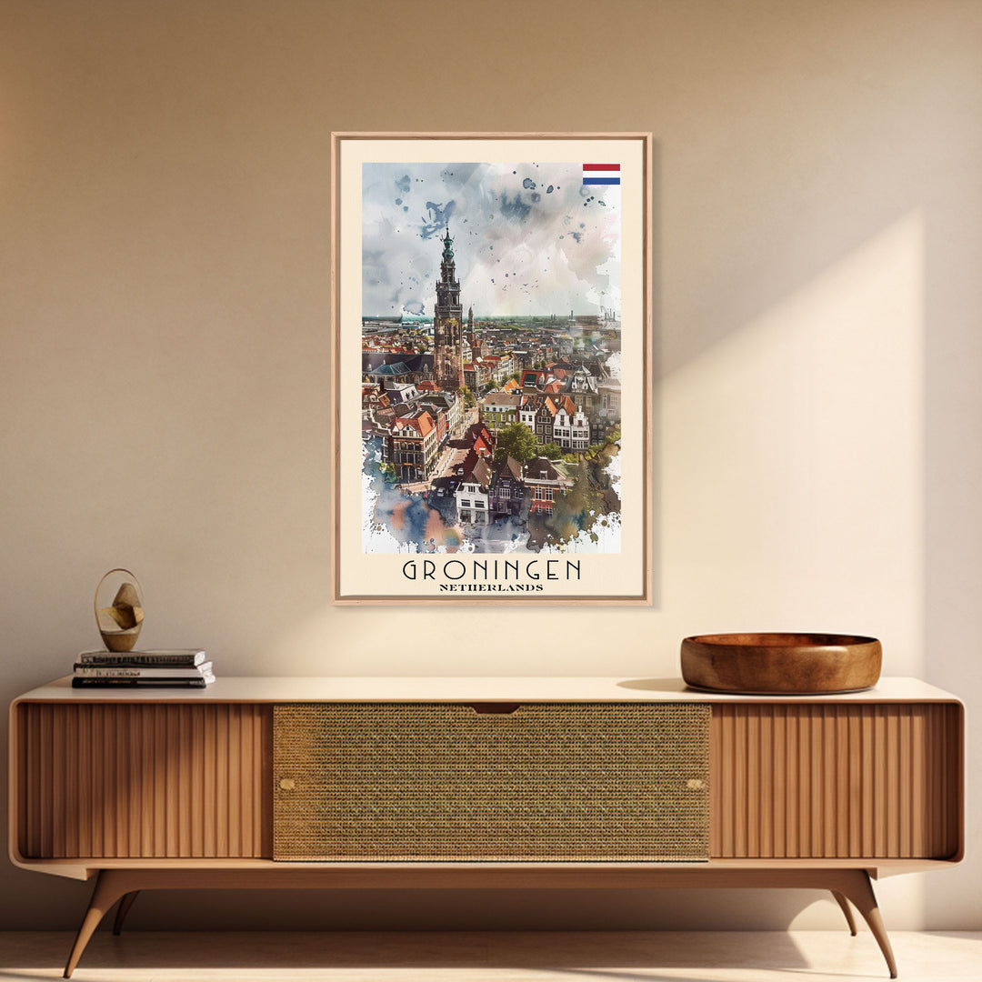 Groningen Netherlands Cityscape Art, Framed Canvas Print, Living Room Wall Art, Travel Poster, Home Decoration, Dutch Wall Art