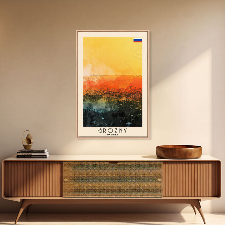 Grozny Russia City View Art, Framed Canvas Print, Bedroom Wall Art, Travel Poster Art, Unique Home Decor, Russian Wall Art