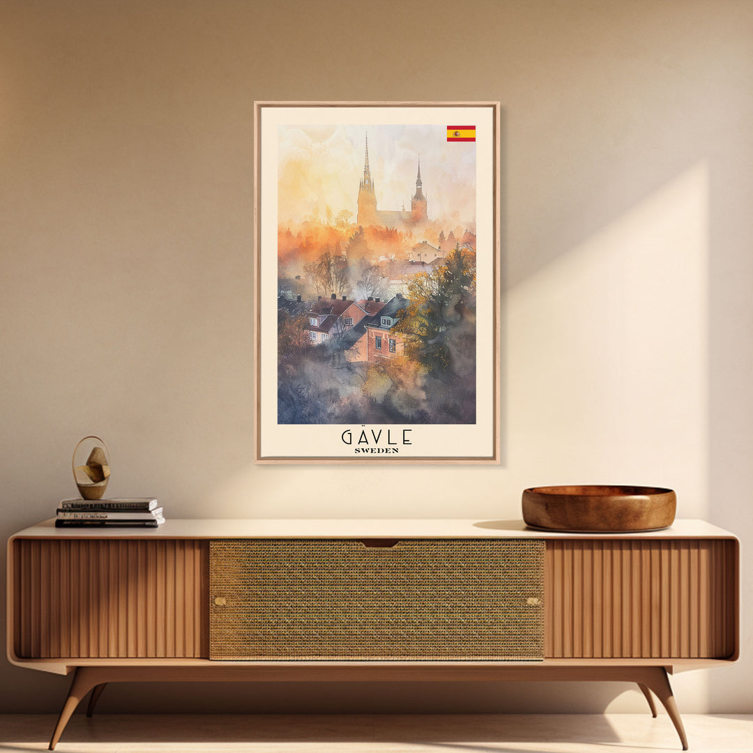 Gävle Sweden Scenic View Art, Framed Canvas Print, Living Room Wall Art, Travel Poster, Home Decor, Swedish Wall Art