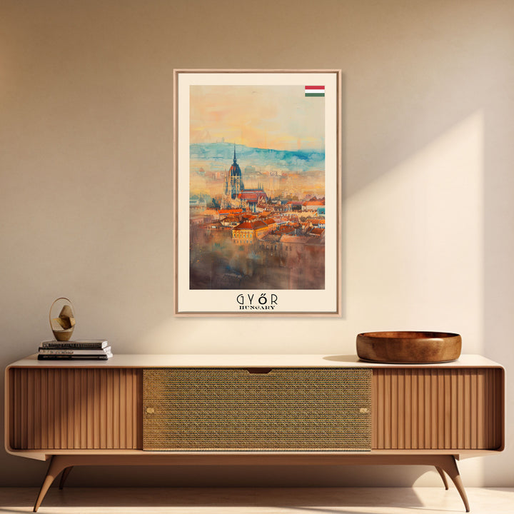 Győr Hungary Cityscape Art, Framed Canvas Print, Bedroom Wall Art, Travel Poster Art, Home Decoration, Hungarian Wall Art