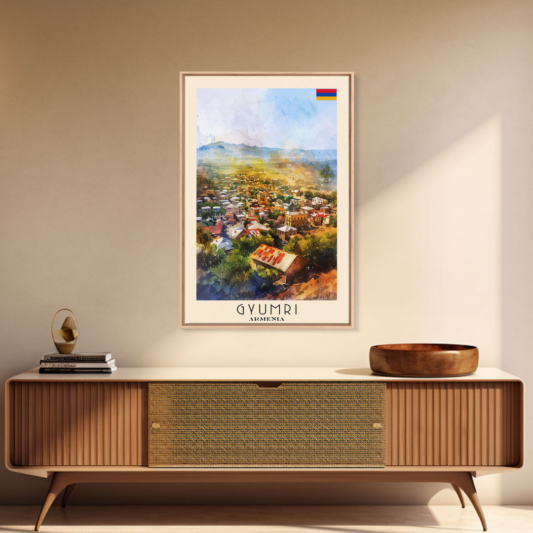 Gyumri Armenia Scenic City View Art, Framed Canvas Print, Living Room Wall Art, Travel Poster, Home Decor, Armenian Wall Art