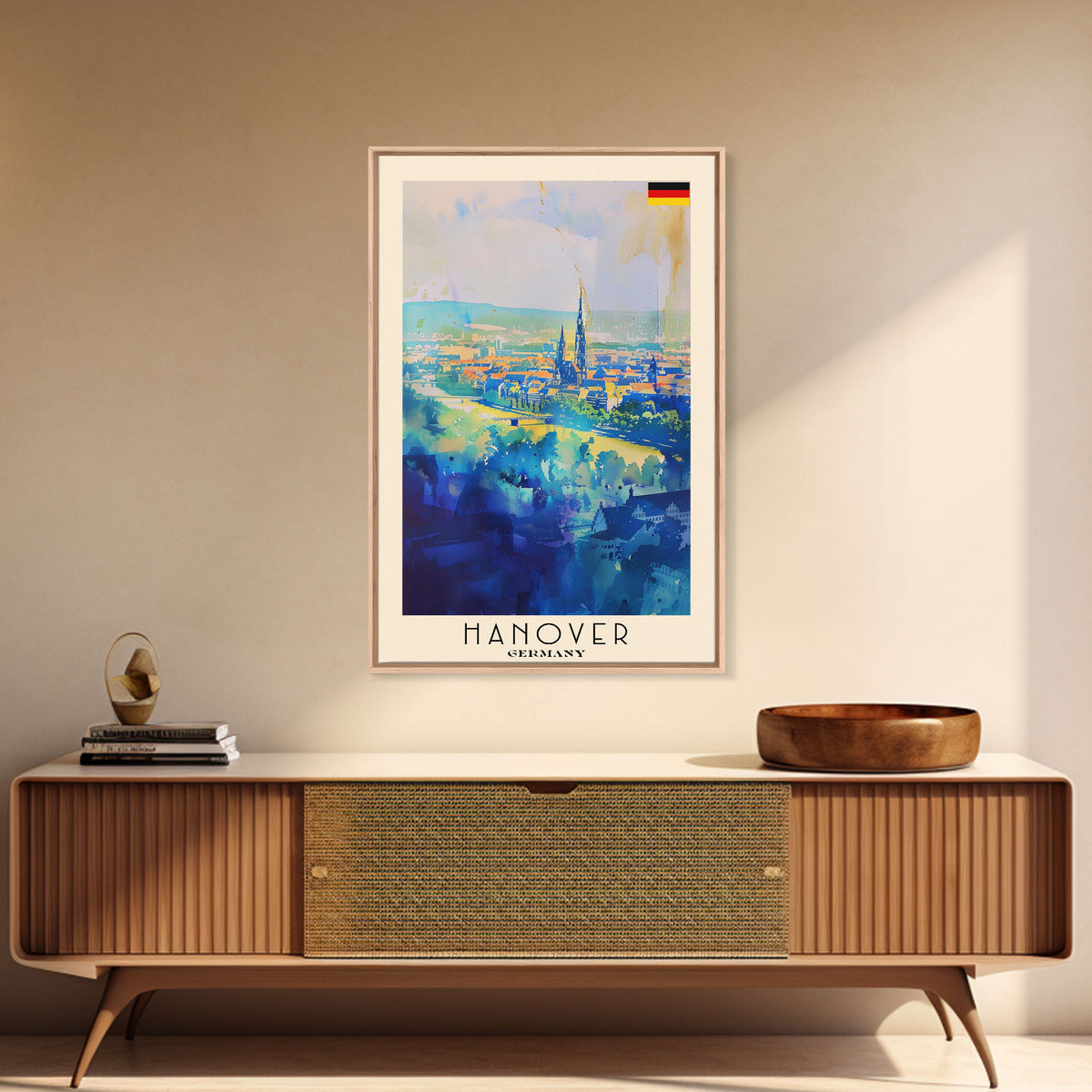 Hanover Germany Cityscape Framed Canvas Print, Wall Art for Living Room Decor, Office Art, Home Decor, Skyline Poster Art, Travel Poster Art