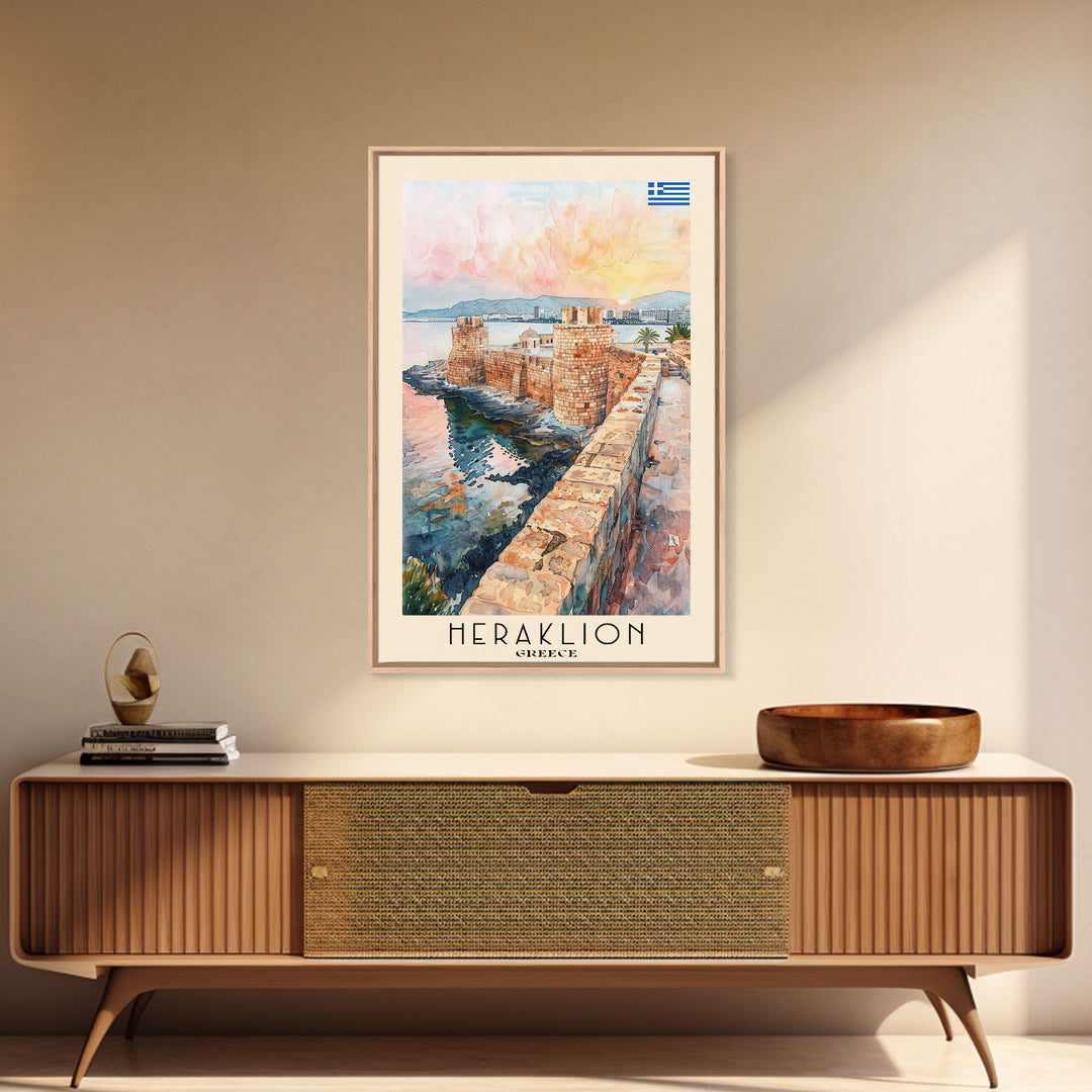 Heraklion Greece Historic Fort Art, Framed Canvas Wall Art, Living Room Decor, Home Decor, Mediterranean Poster, Wall Art Print, Travel Poster Art