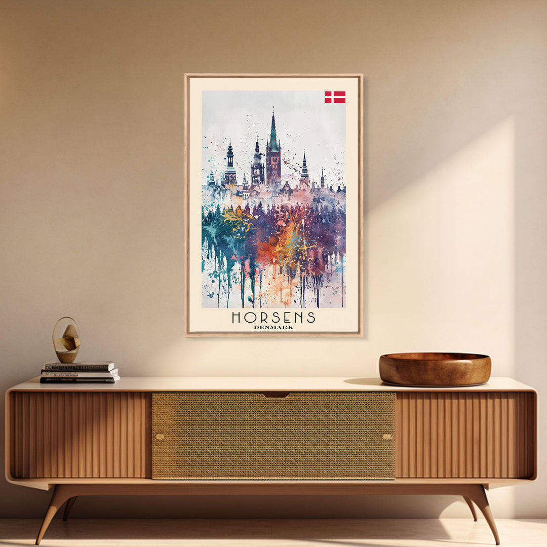 Horsens Denmark Vibrant Cityscape Art, Framed Canvas Wall Art, Home Decor, Living Room Decor, Colorful Poster, Wall Art Print, Travel Poster Art