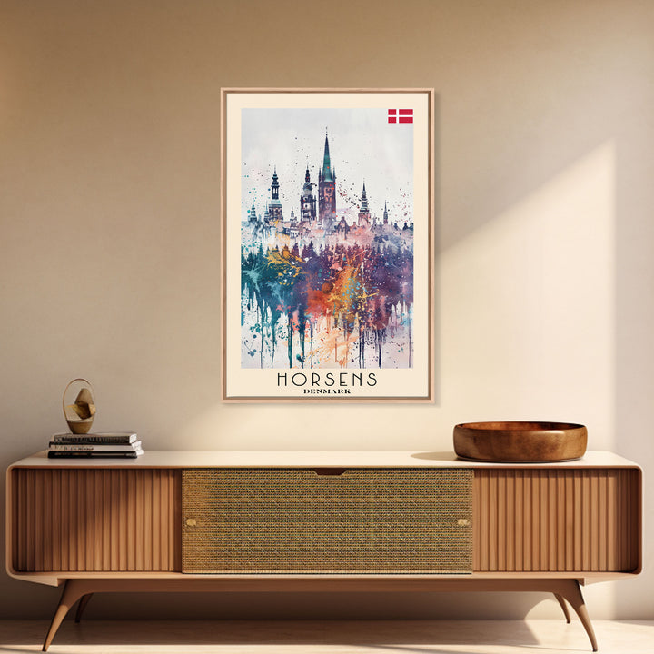 Horsens Denmark Vibrant Cityscape Art, Framed Canvas Wall Art, Home Decor, Living Room Decor, Colorful Poster, Wall Art Print, Travel Poster Art