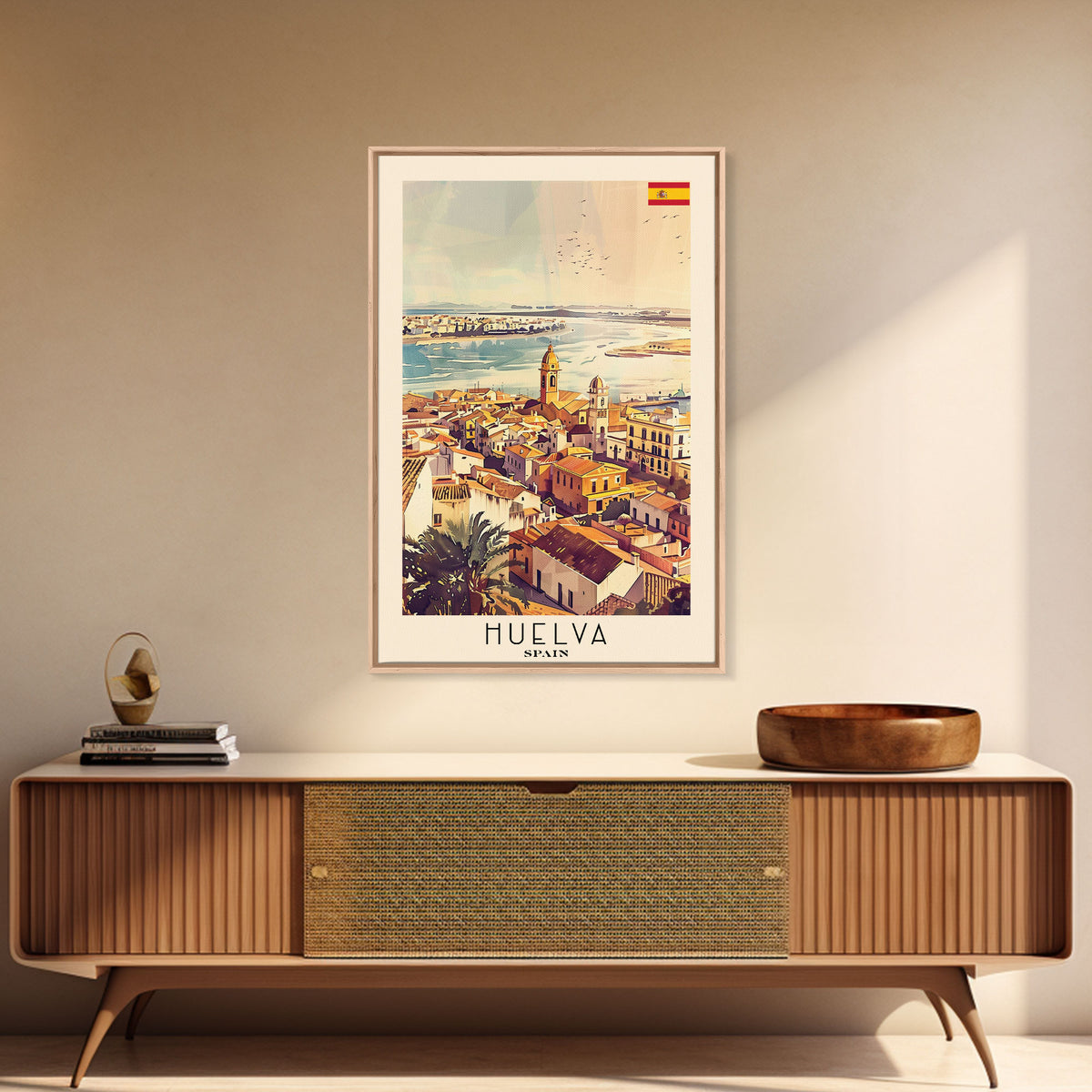Huelva Spain Cityscape Art Print, Vibrant Sunset Canvas Print for Home Decor, Travel Poster for Living Room Wall Art, Spanish City View