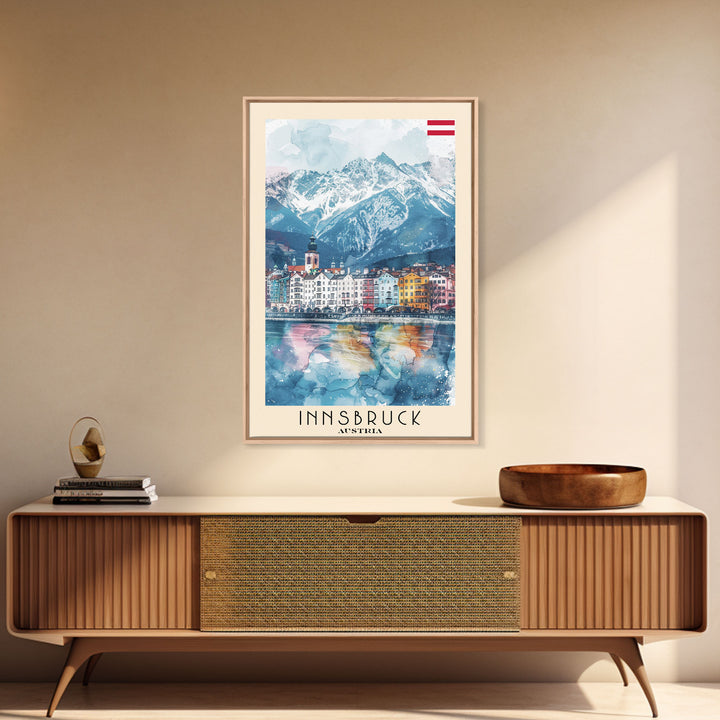 Innsbruck Austria Alpine Town Art Print, Colorful Canvas Print for Home Decor, Travel Poster for Living Room Wall Art, Austrian Mountain View