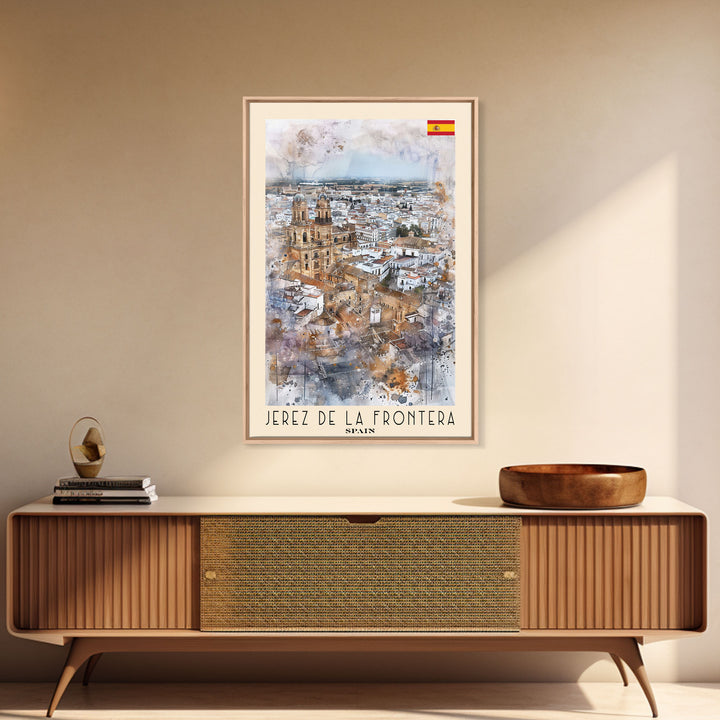 Jerez de la Frontera Spain Vineyard View, Framed Canvas Print, Travel Poster, Rustic Wall Art, Dining Room Decor, Wine Country Art, Home Aesthetic