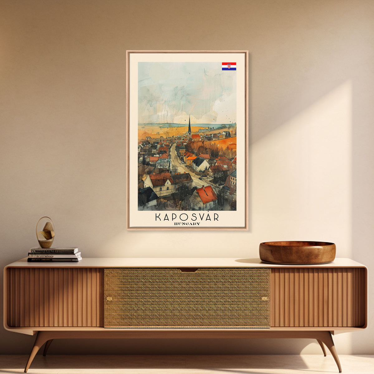 Kaposvar Hungary Urban Landscape, Framed Canvas Print, Travel Poster, Wall Art, Home Decoration, Cityscape Decor, Living Room Art, Hungarian City