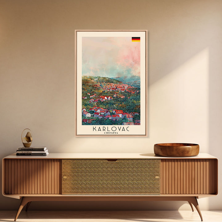 Karlovac Croatia Scenic View, Framed Canvas Print, Travel Poster, Wall Art, Living Room Decor, Cityscape Art, Modern Home Decoration, Croatian City