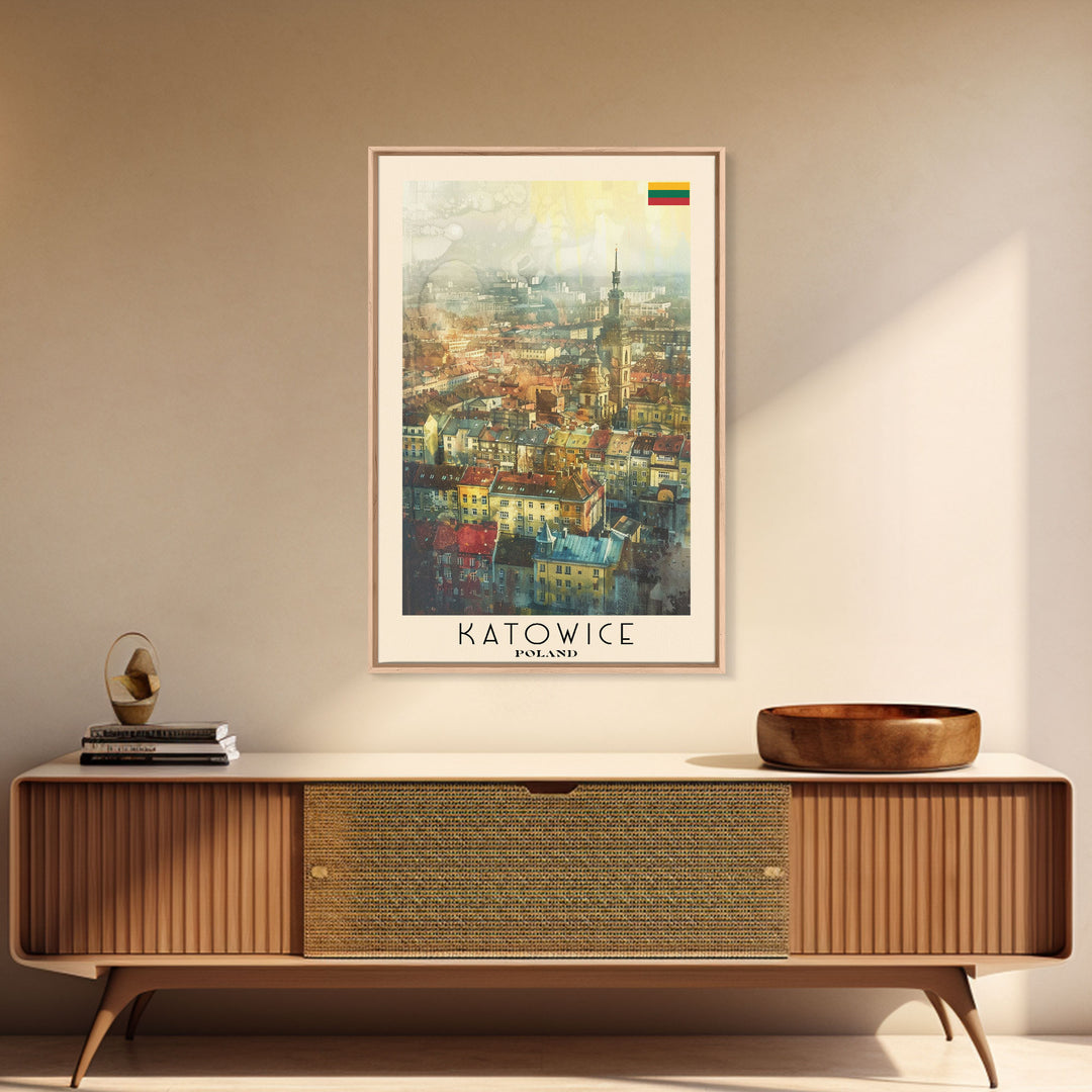 Katowice Poland Cityscape View, Framed Canvas Print, Travel Poster, Wall Art, Home Decoration, Urban Decor, Living Room Art, Polish City