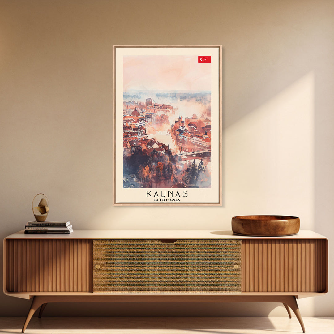 Kaunas Lithuania Scenic View, Framed Canvas Print, Travel Poster, Wall Art, Living Room Decor, Cityscape Art, Modern Home Decoration, Lithuanian City