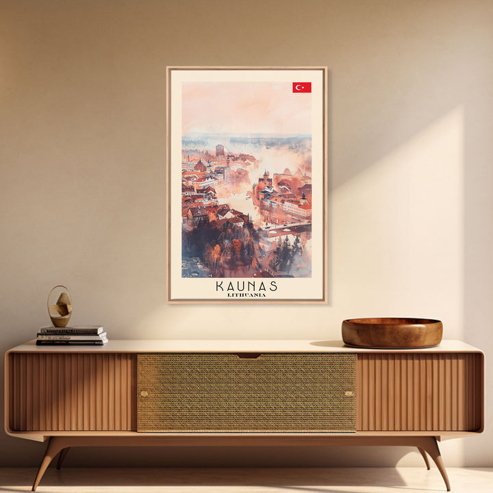 Kaunas Lithuania Scenic View, Framed Canvas Print, Travel Poster, Wall Art, Living Room Decor, Cityscape Art, Modern Home Decoration, Lithuanian City