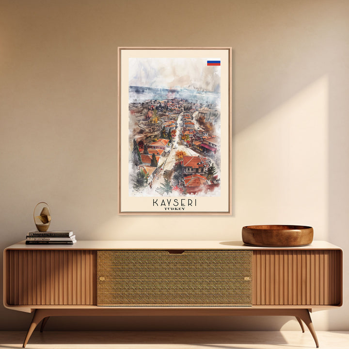 Kayseri Turkey Urban Landscape, Framed Canvas Print, Travel Poster, Wall Art, Home Decoration, Cityscape Decor, Living Room Art, Turkish City