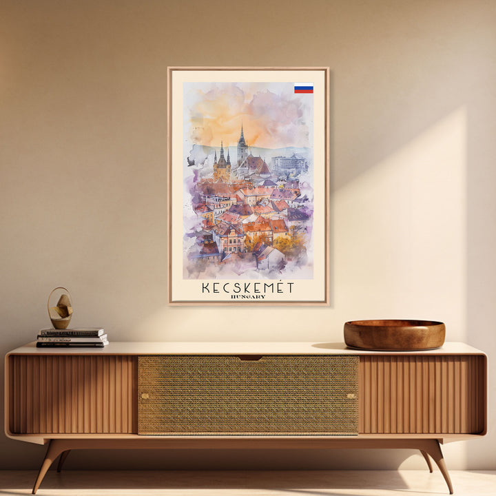 Kecskemet Hungary Urban Landscape, Framed Canvas Print, Travel Poster, Wall Art, Home Decoration, Cityscape Decor, Living Room Art, Hungarian City