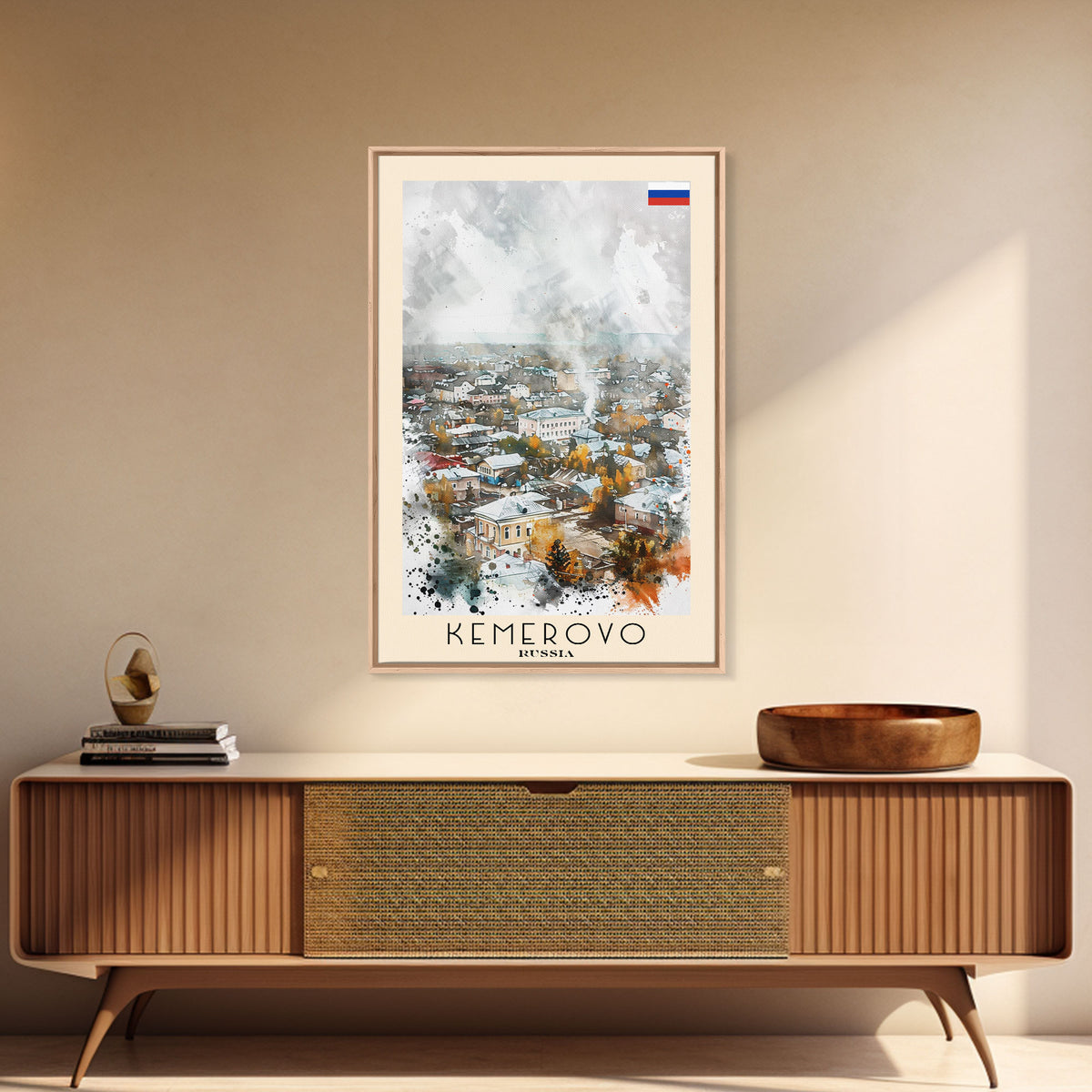 Kemerovo Russia Winter Cityscape, Framed Canvas Print, Travel Poster, Wall Art, Home Decor, Living Room Decoration, Russian Urban Art