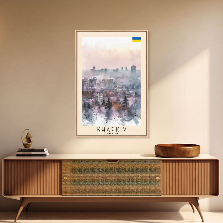 Kharkiv Ukraine Cityscape in Spring, Framed Canvas Print, Travel Poster, Wall Art, Home Decor, Living Room Decoration, Ukrainian Urban Art