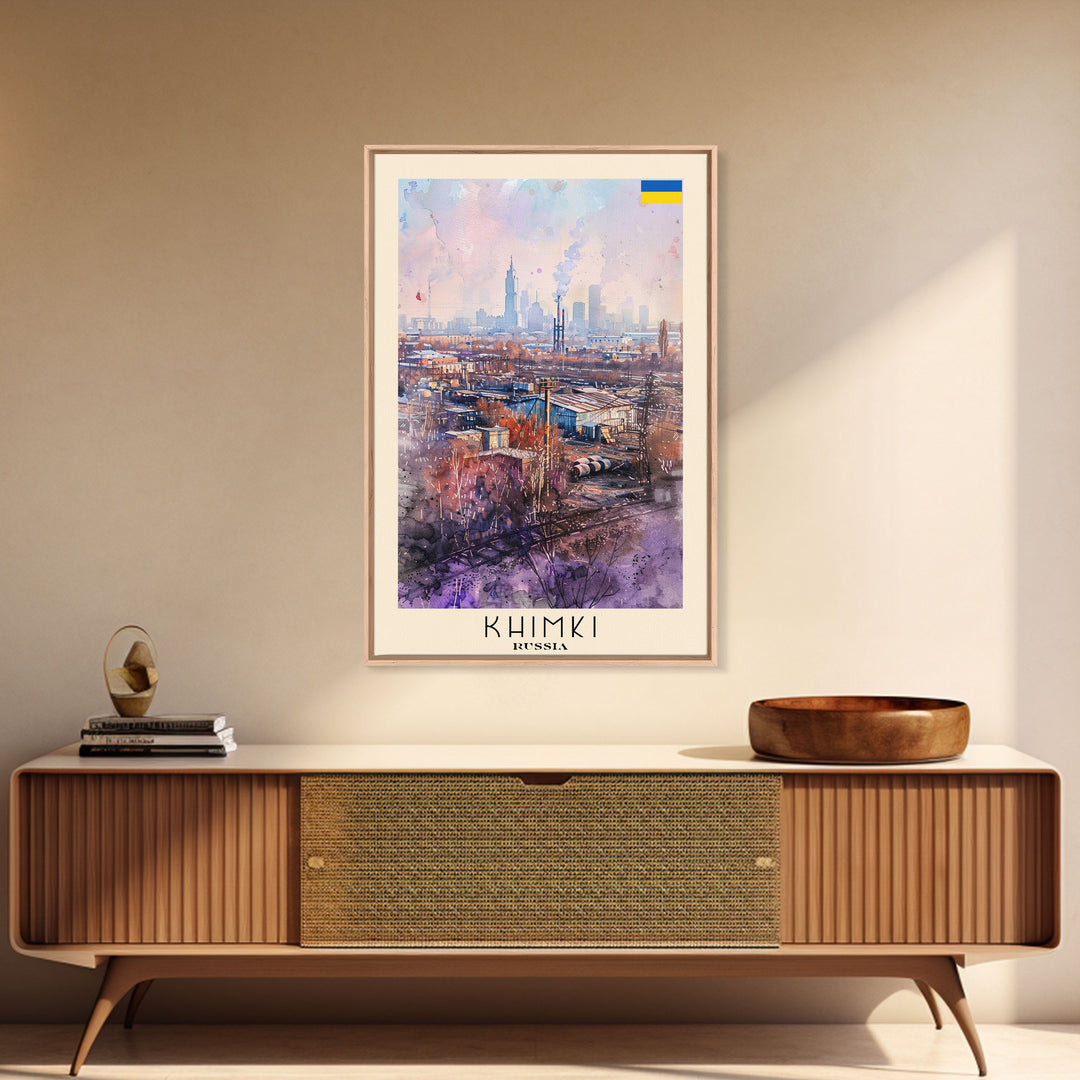 Khimki Russia Scenic Landscape, Framed Canvas Print, Travel Poster, Wall Art, Home Decor, Living Room Decoration, Russian City Art