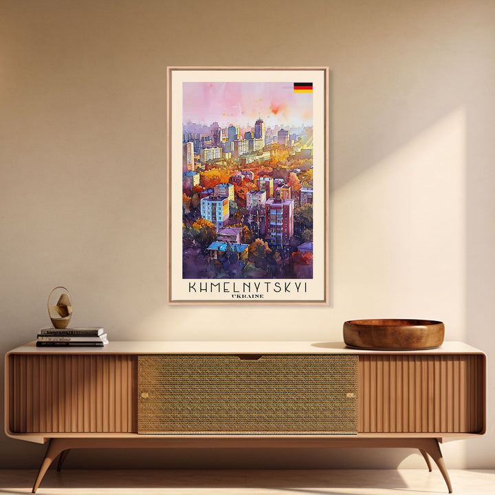 Khmelnytskyi Ukraine Cityscape, Framed Canvas Print, Travel Poster, Wall Art, Home Decor, Living Room Decoration, Ukrainian Urban Art
