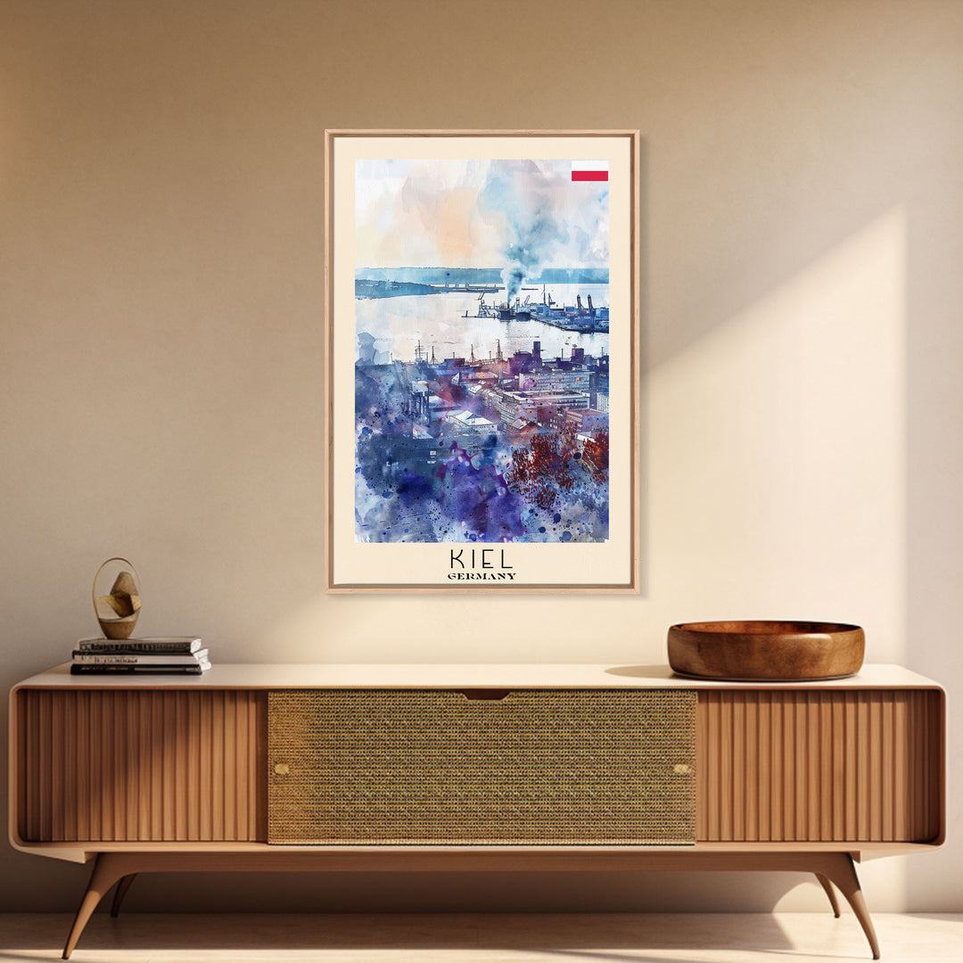 Kiel Germany Harbor View, Framed Canvas Print, Travel Poster, Wall Art, Home Decor, Living Room Decoration, German Cityscape Art