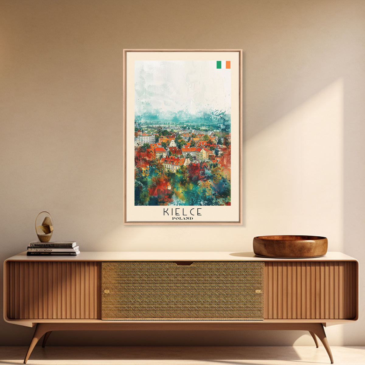 Kielce Poland Historic Cityscape, Framed Canvas Print, Travel Poster, Wall Art, Home Decor, Living Room Decoration, Polish Urban Art