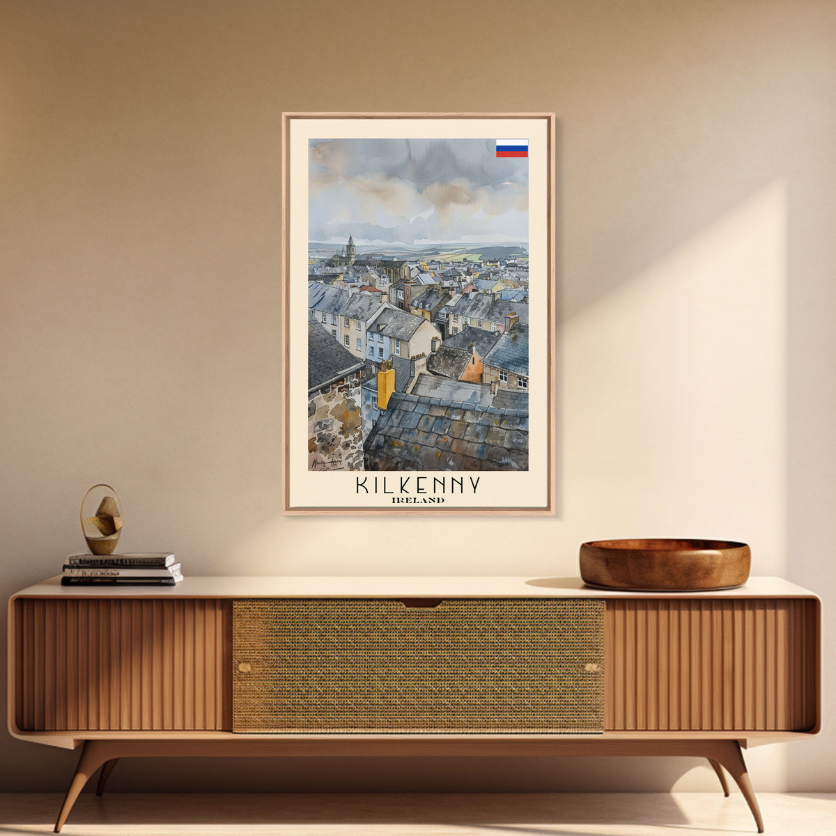 Kilkenny Ireland Scenic View, Framed Canvas Print, Travel Poster, Wall Art, Home Decor, Living Room Decoration, Irish Cityscape Art