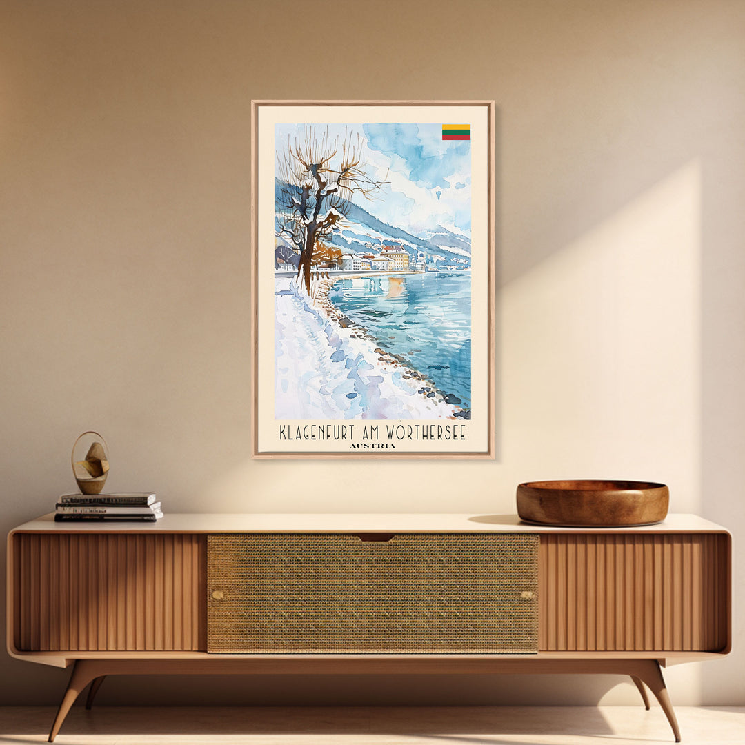 Klagenfurt Austria Alpine Cityscape, Framed Canvas Print, Travel Poster, Wall Art, Home Office Decor, Austrian Urban Artwork, Landscape Painting