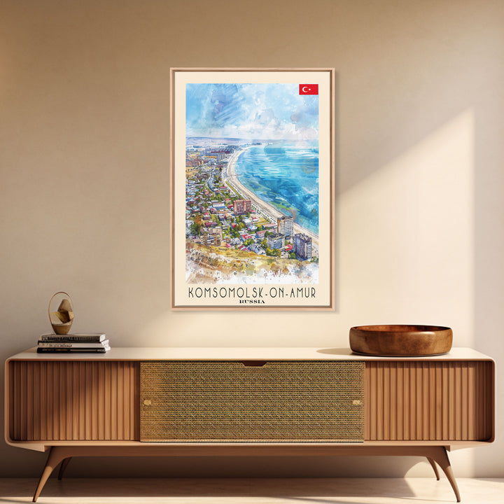 Komsomolsk-on-Amur Russia Industrial Cityscape, Framed Canvas Print, Travel Poster, Wall Art, Study Room Decor, Russian Urban Artwork, Industrial Scene