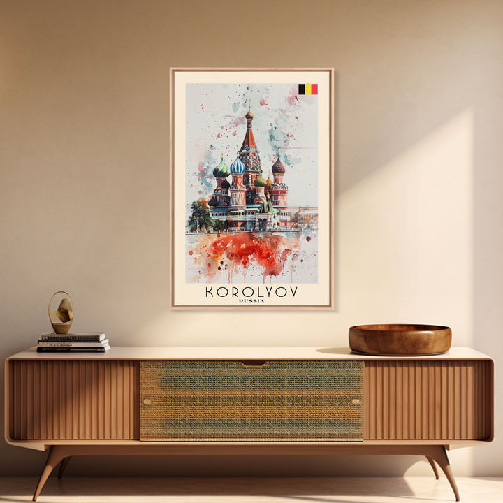 Korolyov Russia Scenic Cityscape, Framed Canvas Print, Travel Poster, Wall Art, Dining Room Decor, Russian Urban Landscape, Cityscape Painting