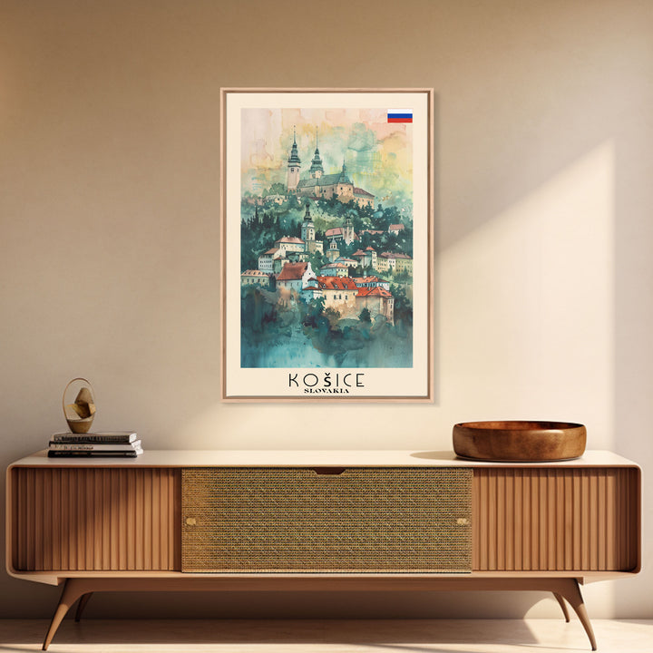Kosice Slovakia Historic Cityscape, Framed Canvas Print, Travel Poster, Wall Art, Office Decor, Slovakian Urban Painting, Historic City Scene