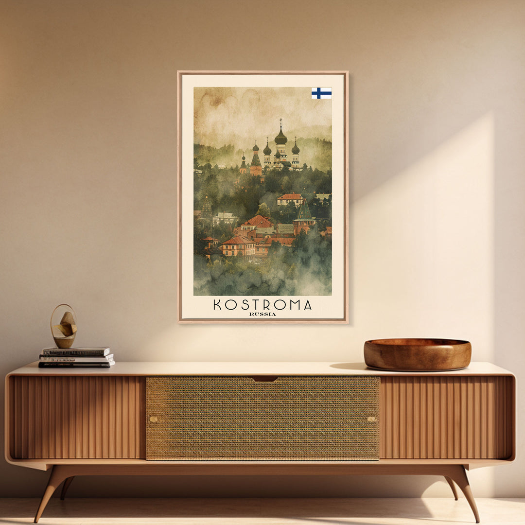 Kostroma Russia Winter Cityscape, Framed Canvas Print, Travel Poster, Wall Art, Entryway Decor, Russian Winter Landscape, Snowy Urban Scene