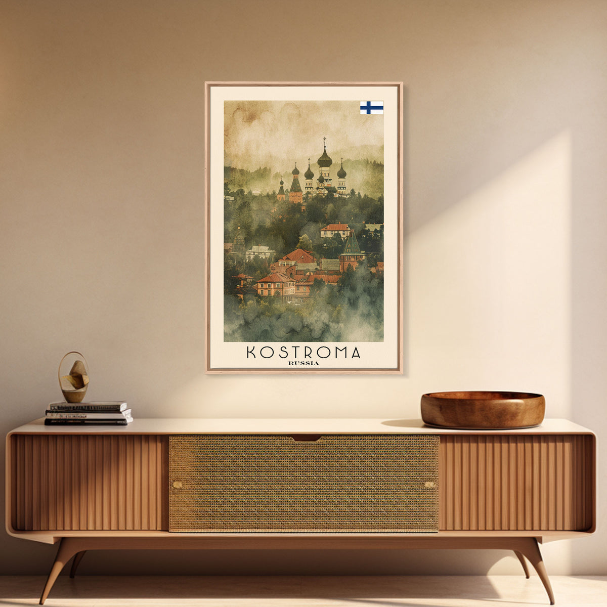 Kostroma Russia Winter Cityscape, Framed Canvas Print, Travel Poster, Wall Art, Entryway Decor, Russian Winter Landscape, Snowy Urban Scene