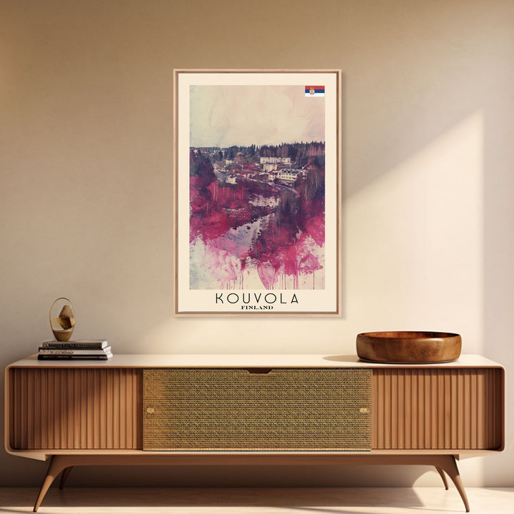 Kouvola Finland Scenic Winter View, Framed Canvas Print, Travel Poster, Wall Art, Bathroom Decor, Finnish Urban Landscape, Scenic Winter Painting