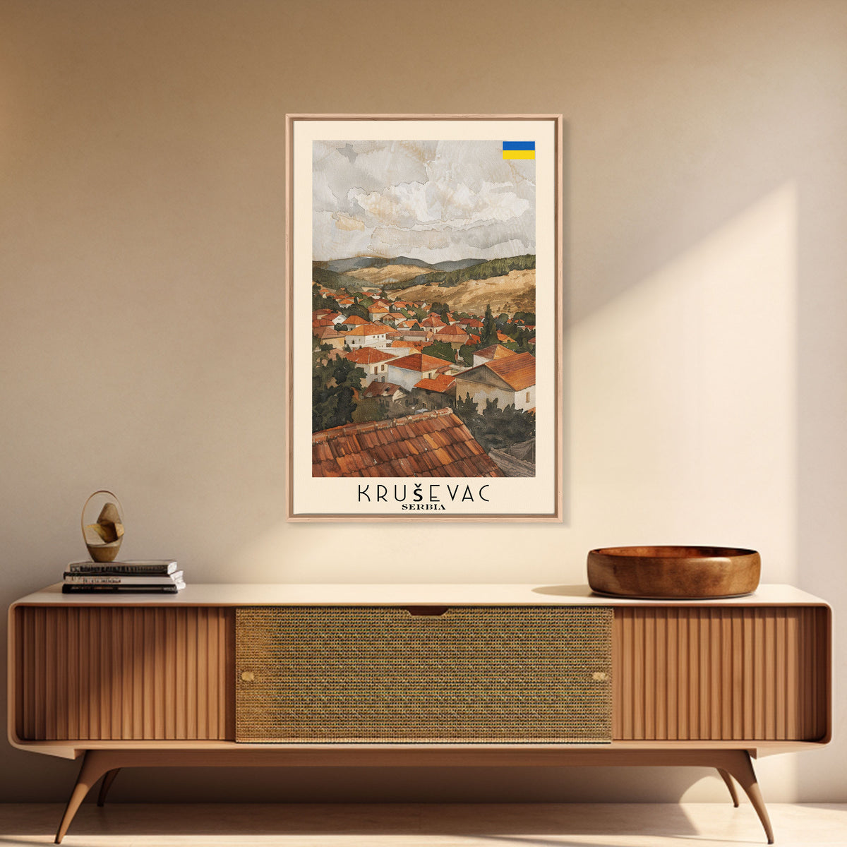 Krusevac Serbia Travel Poster Framed Canvas Print, Watercolor Cityscape, Artistic Wall Decor, Home Decoration, Travel Print, Original Art