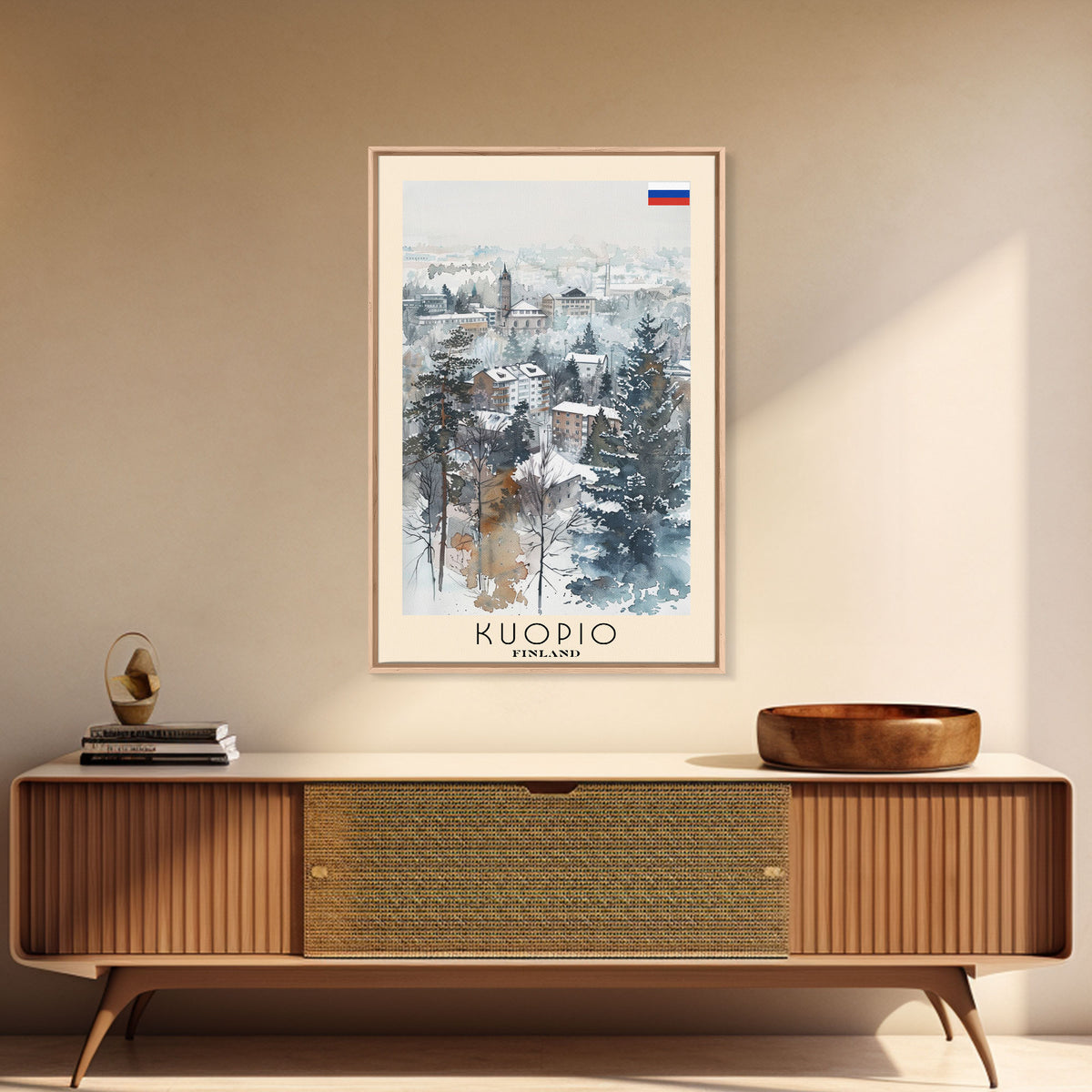 Kuopio Finland Travel Poster Framed Canvas Print, Scenic Landscape, Watercolor Painting, Home Decoration, Travel Print, Artistic Gift
